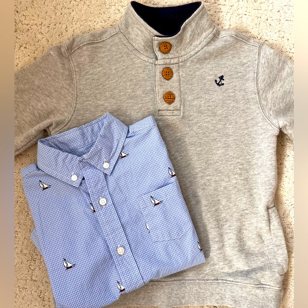 Janie and Jack sweater and long sleeve button down. Size 5.